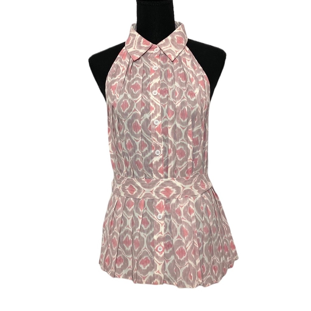Fate Sleeveless Pleated Collar Belted Blouse M